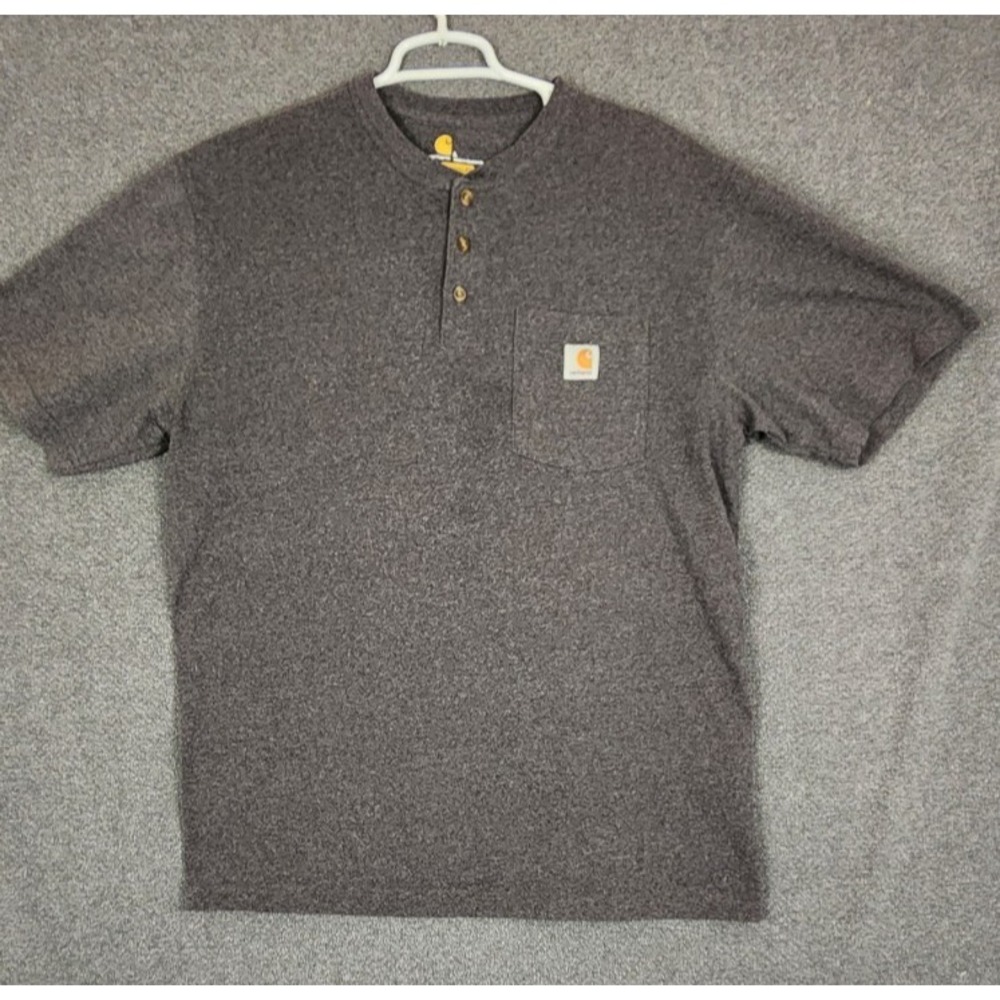 Carhartt Mens K84 Henley T-Shirt L Gray Short Sleeve Workwear Original Fit‎